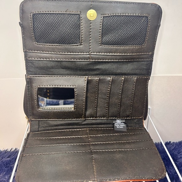 Leather wallet / spacious / Brown / Blue / Hand-tooled Artesanal / México (B) - Picture 3 of 9